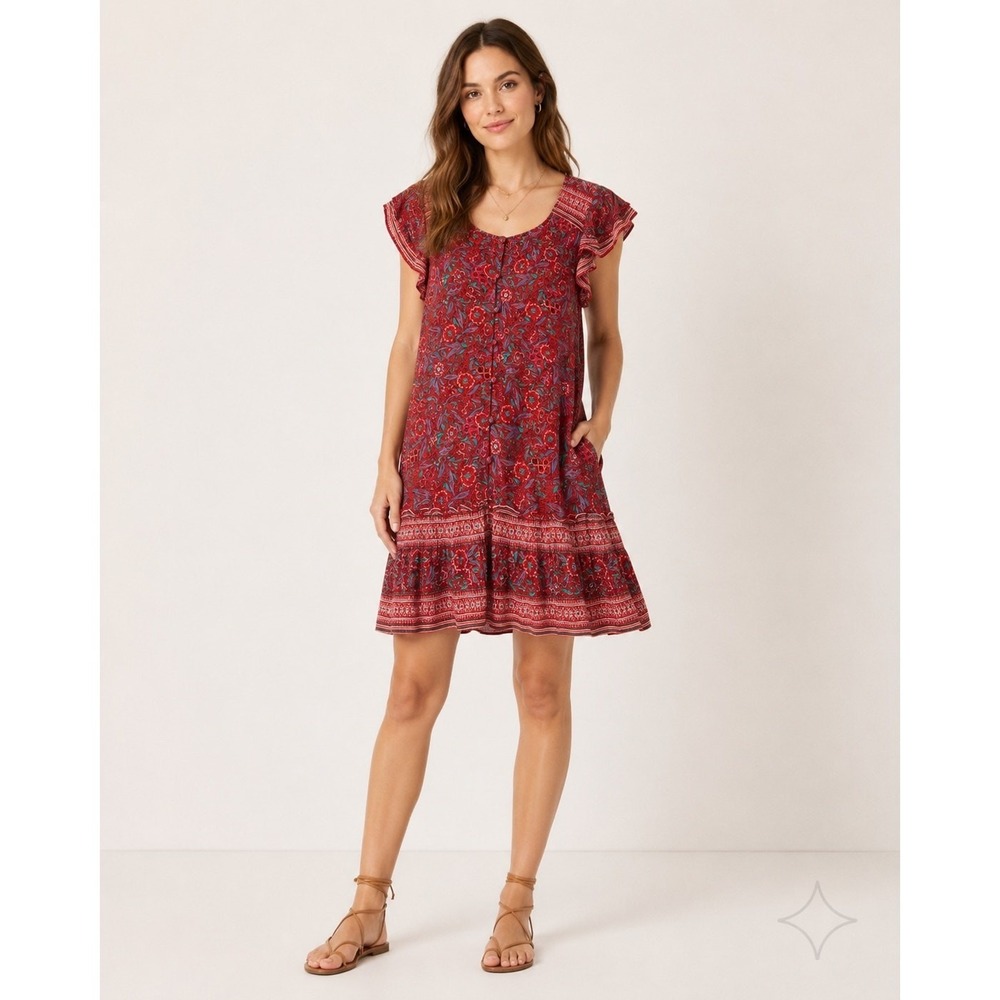 Veronica Beard Dress Small Red Paisley Boho Romantic Ruffle Hem Midi Maxi